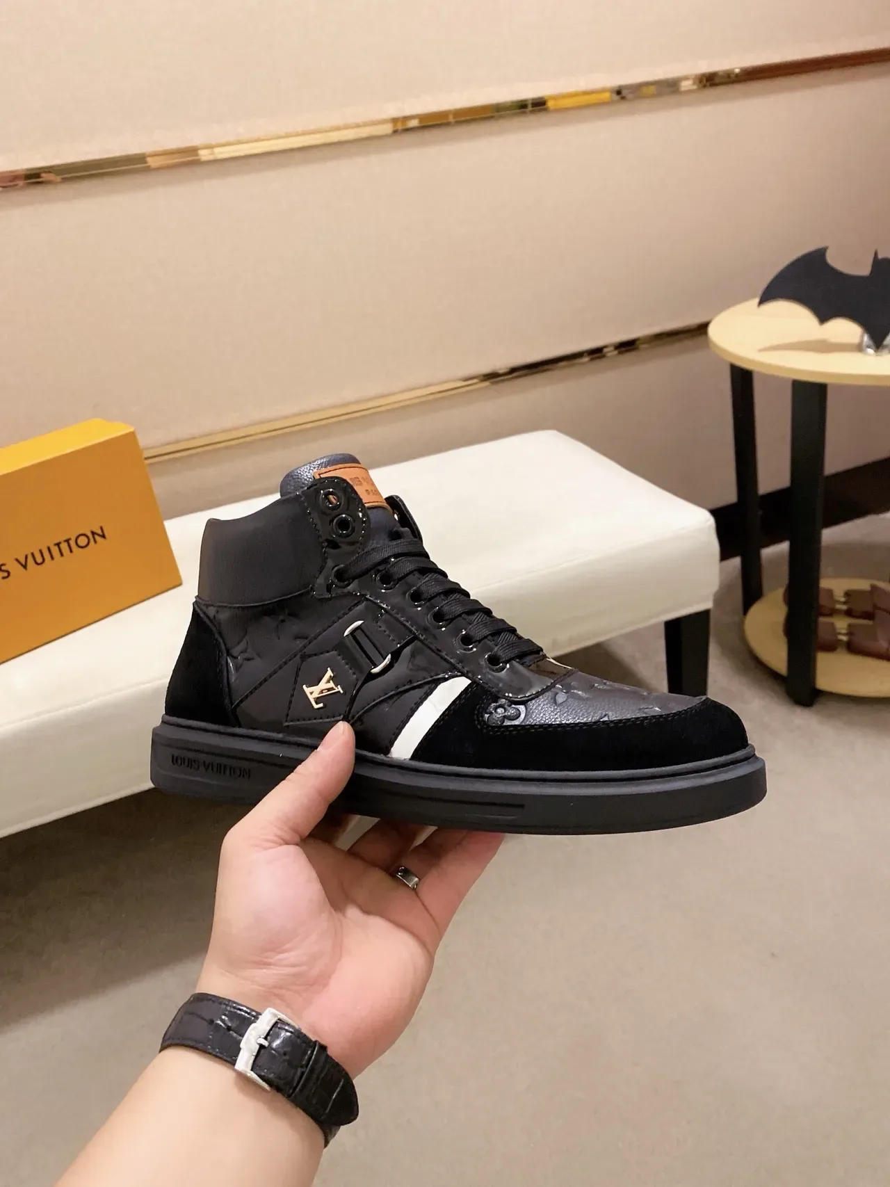 Louis Vuitton Run Away Black Patent and Suede High-Top Lifestyle Sneaker 4