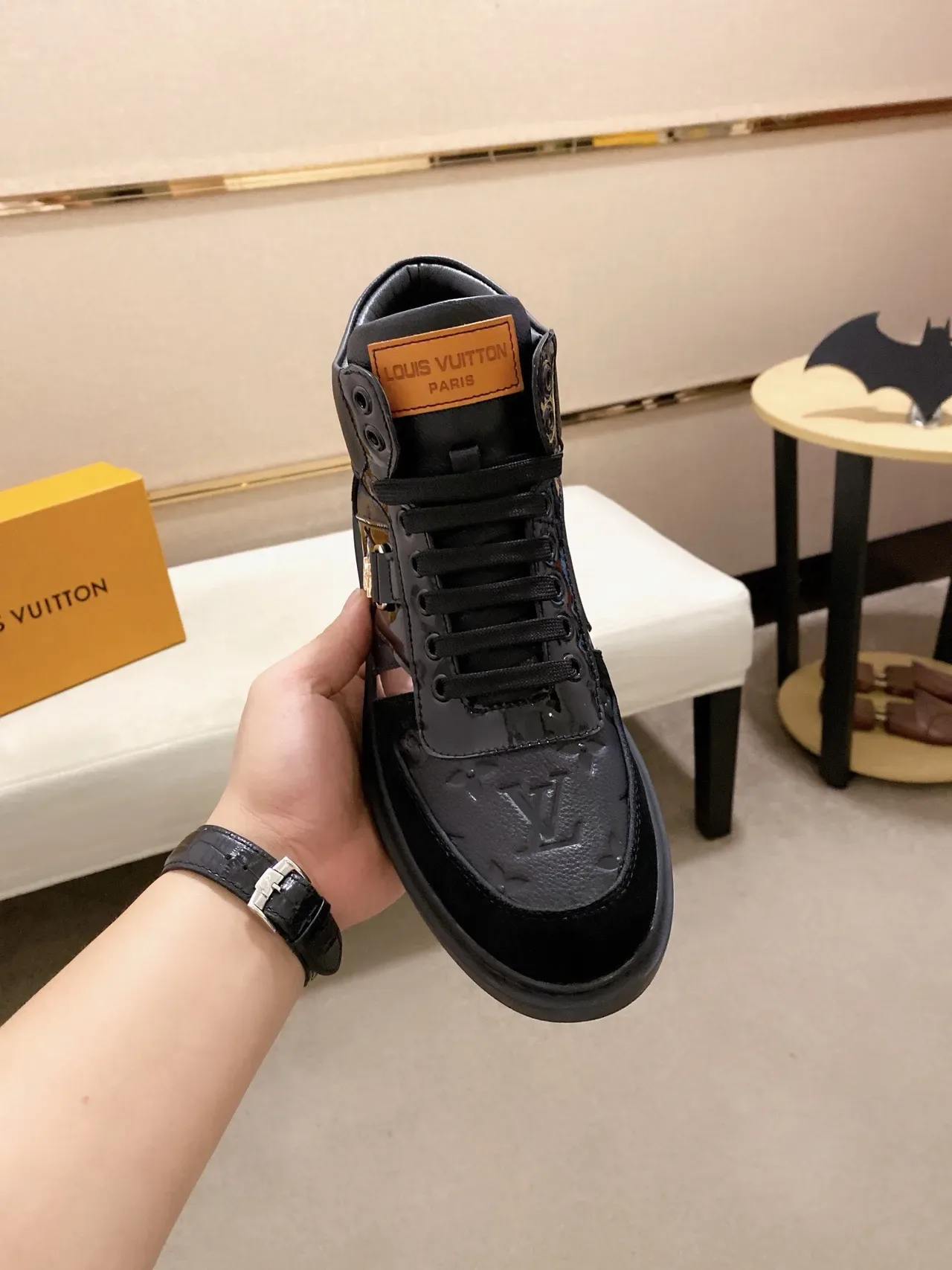 Louis Vuitton Run Away Black Patent and Suede High-Top Lifestyle Sneaker 5