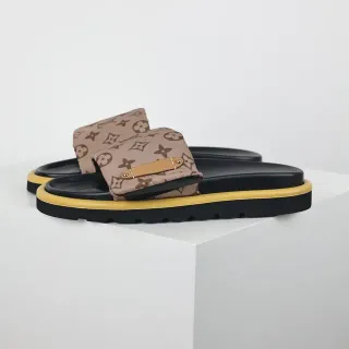 Louis Vuitton Run Away Monogram Beige Black Yellow Slippers
