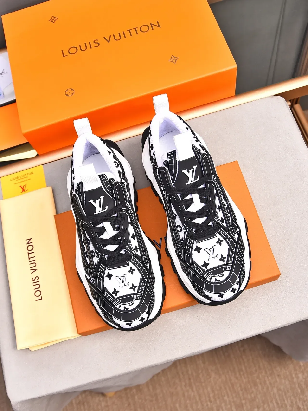 Louis Vuitton Run Away Monogram Print White Black Chunky Sneakers 2