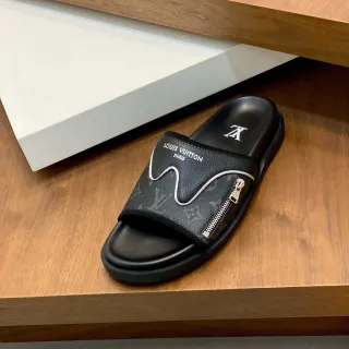 Louis Vuitton Run Away Slide Black Monogram Leather Zipper Slipper