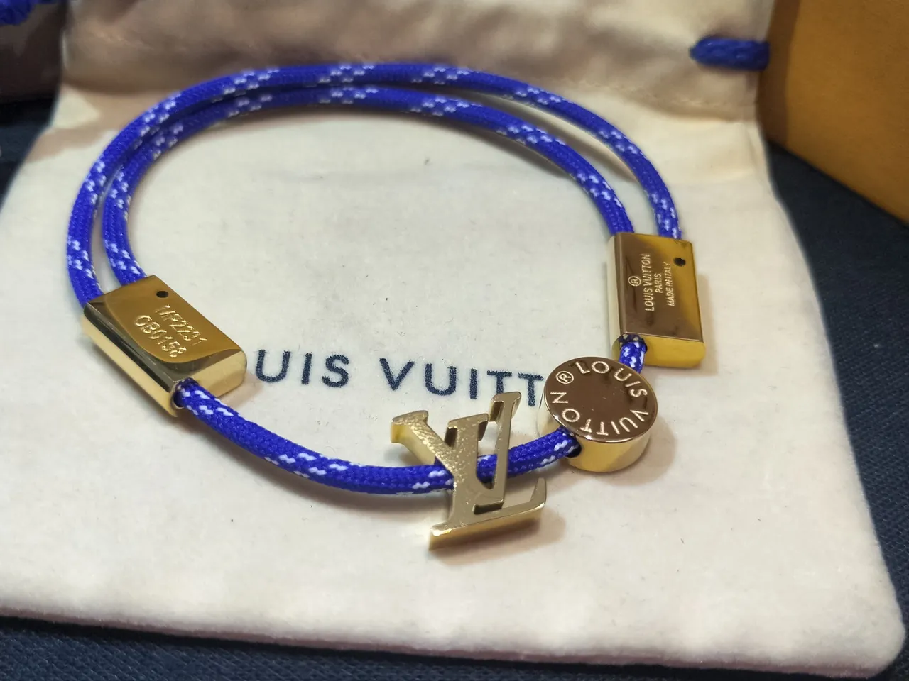 Louis Vuitton Signature Blue Braided Cord LV Logo Bracelet 2