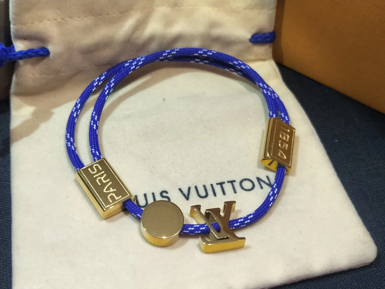 Louis Vuitton Signature Blue Braided Cord LV Logo Bracelet 3
