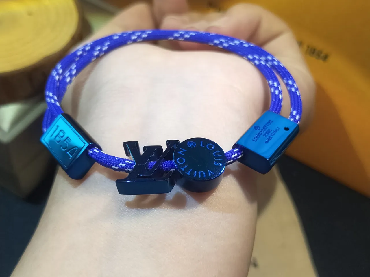 Louis Vuitton Signature Blue Braided Cord LV Logo Bracelet 4
