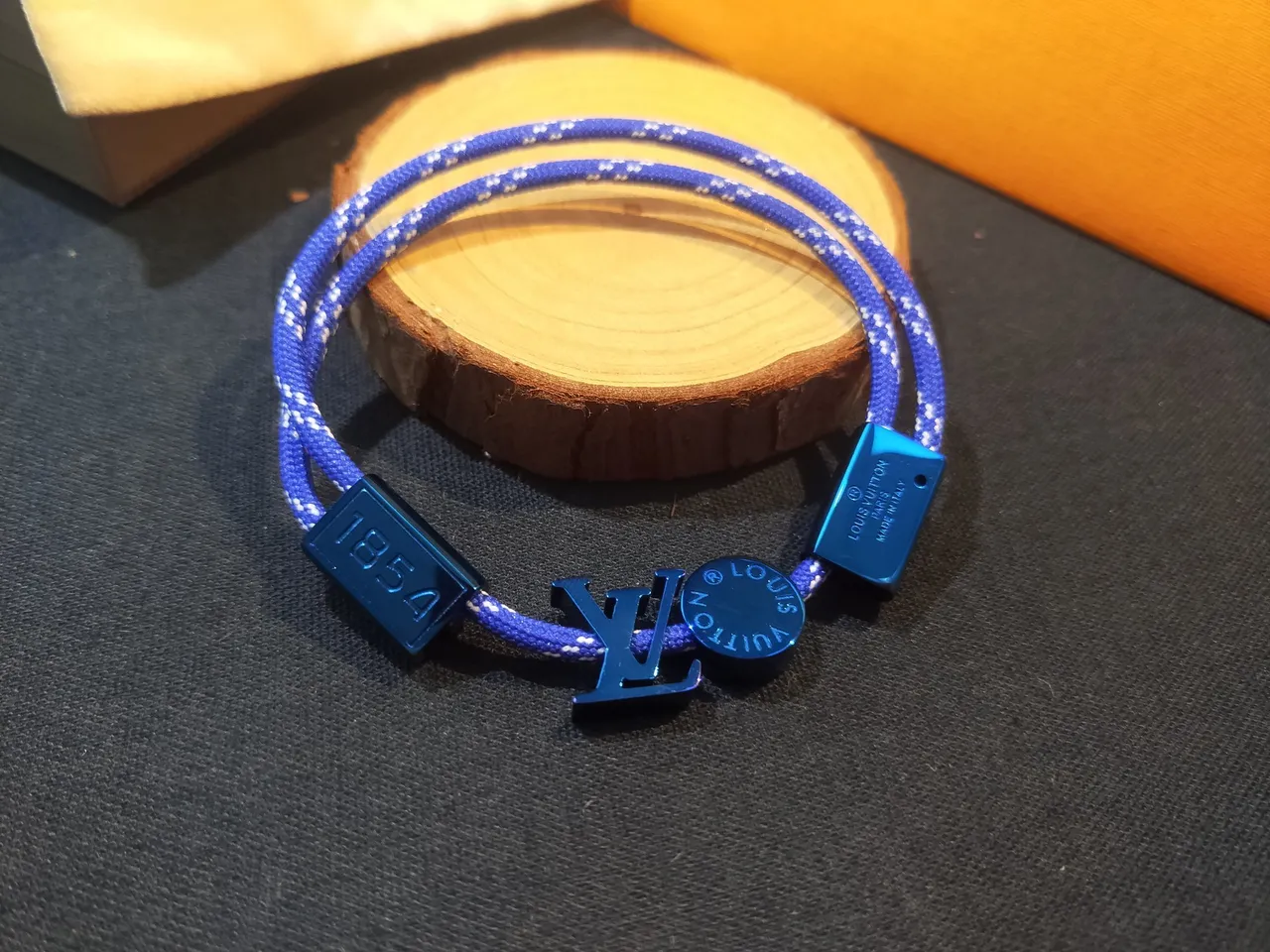 Louis Vuitton Signature Blue Braided Cord LV Logo Bracelet 5
