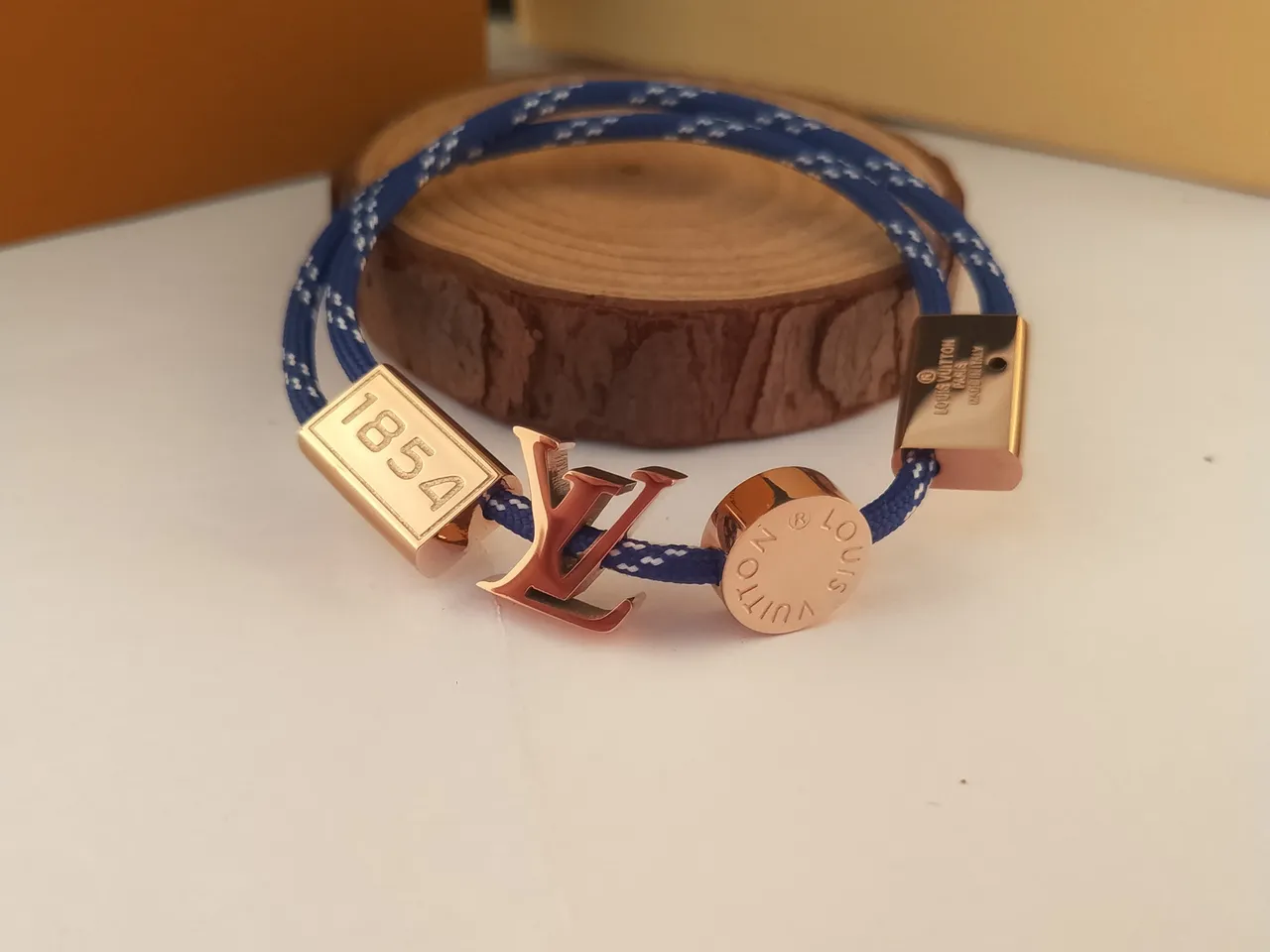 Louis Vuitton Signature Blue Braided Cord LV Logo Bracelet 6