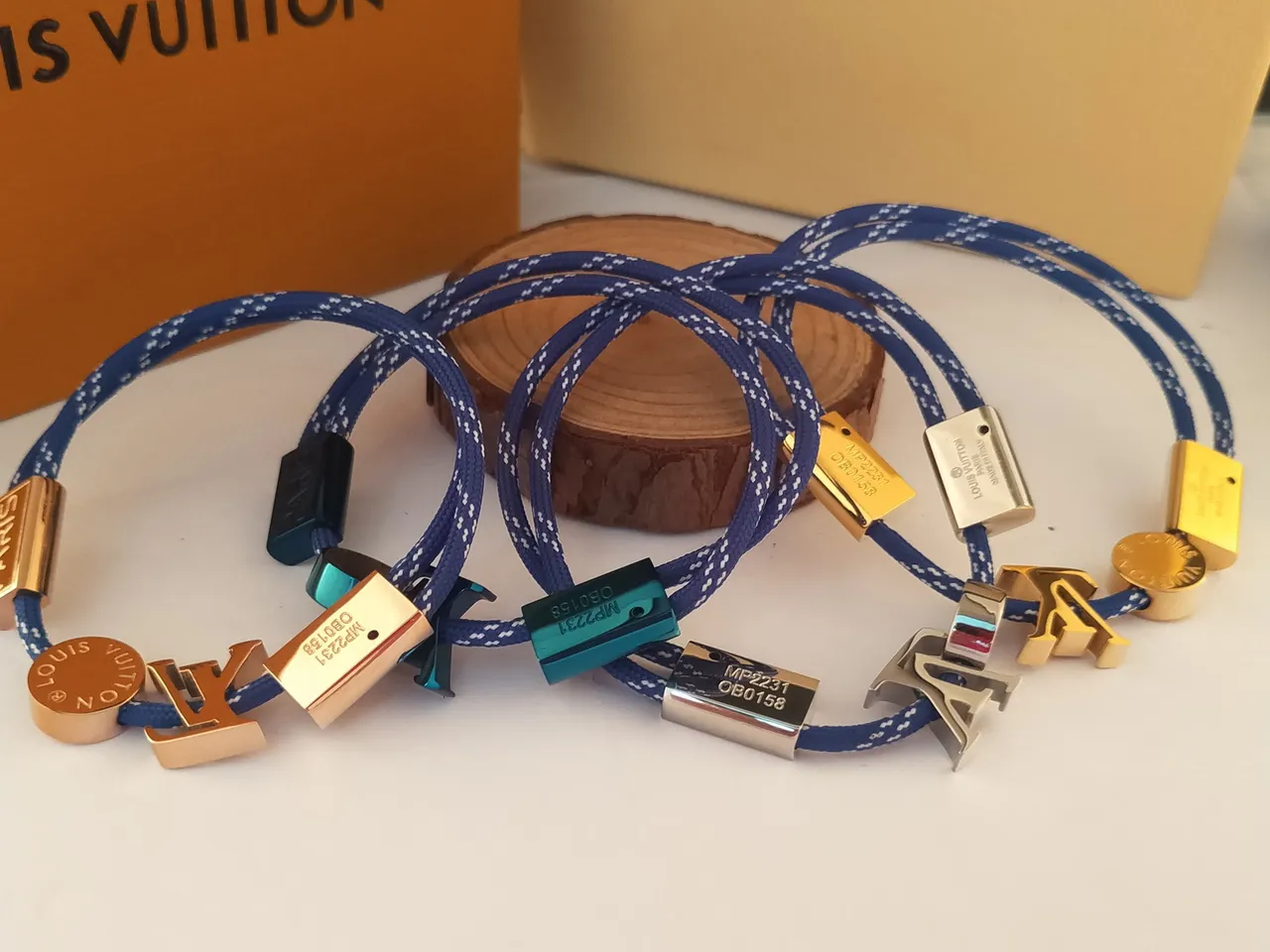 Louis Vuitton Signature Blue Braided Cord LV Logo Bracelet 7