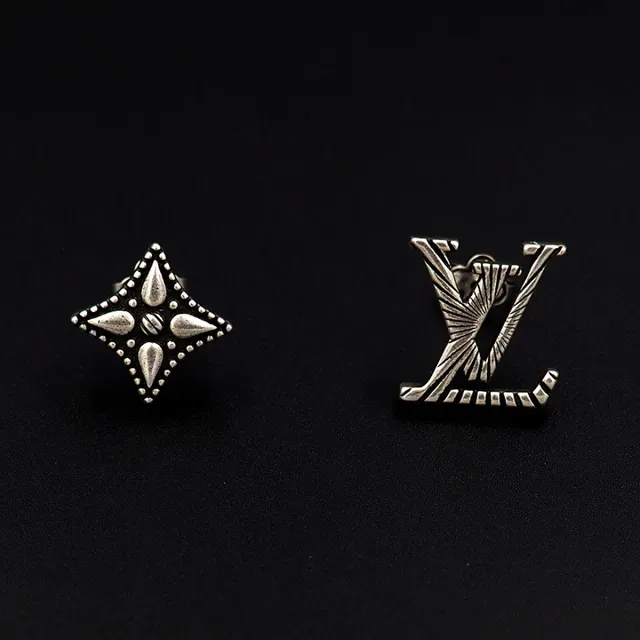 Louis Vuitton Silver Black Monogram-Stamped Oxidized Earrings 2