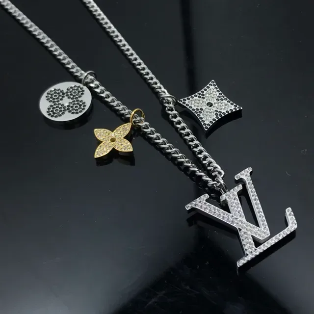 Louis Vuitton Silver Gold Multi-Charm Crystal-Embellished Necklace 2