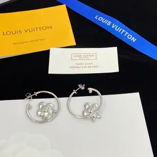 Brincos Louis Vuitton Prata Hoop Motivo Floral 3D