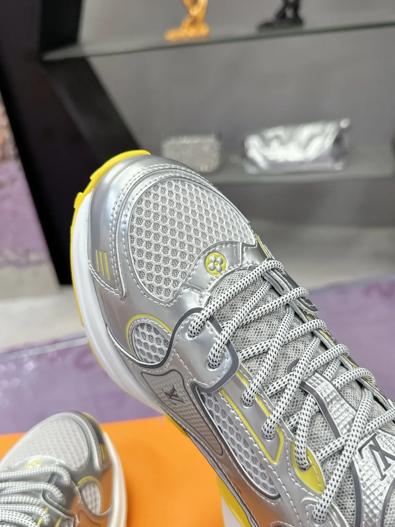 Louis Vuitton Silver Yellow Metallic Upper Mesh Panels Lifestyle Sneakers 4