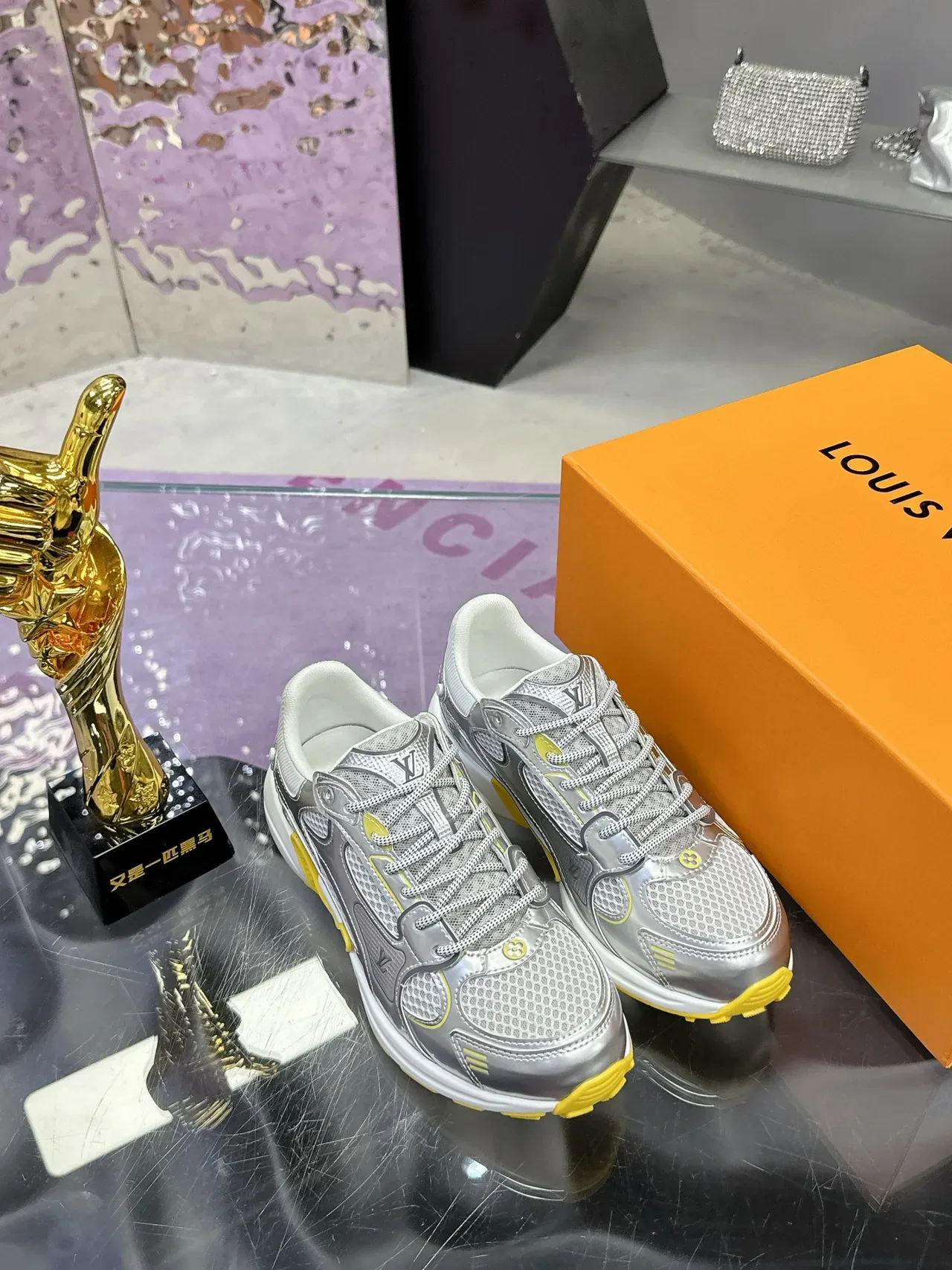 Louis Vuitton Silver Yellow Metallic Upper Mesh Panels Lifestyle Sneakers 5