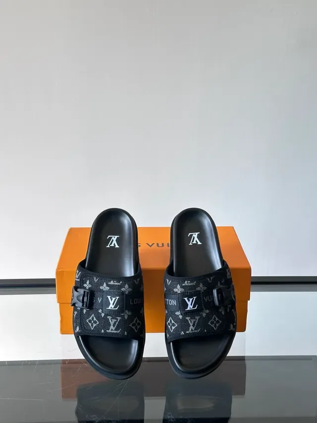 Louis Vuitton Slide Noir Blanc Monogram Toile Double-Strap 3