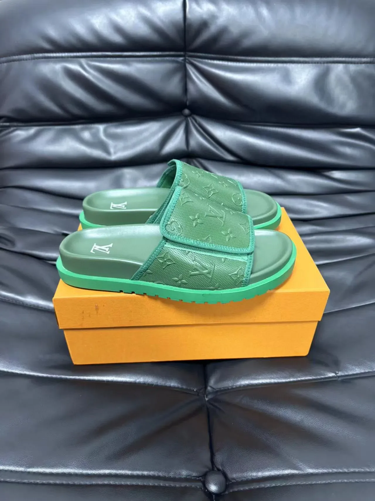 Louis Vuitton Slide Green Monogram Strap Slippers 4