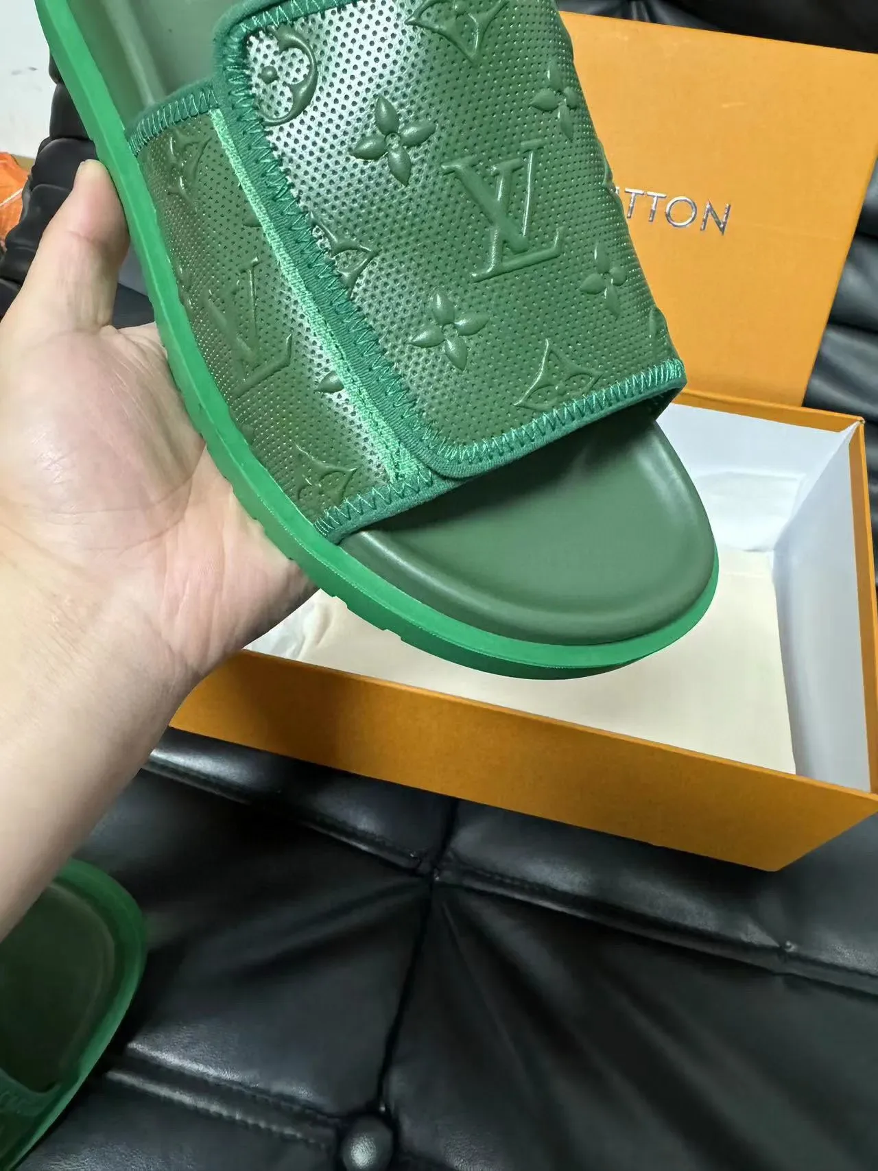 Louis Vuitton Slide Green Monogram Strap Slippers 6