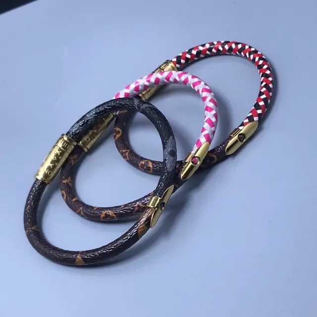 Louis Vuitton pulseira serpente marrom monograma e pulseira de couro trançado vermelho preto branco 4