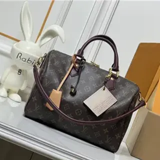Louis Vuitton Speedy Boston भूरा बर्गंडी Monogram Canvas Leather Trim Boston Bag
