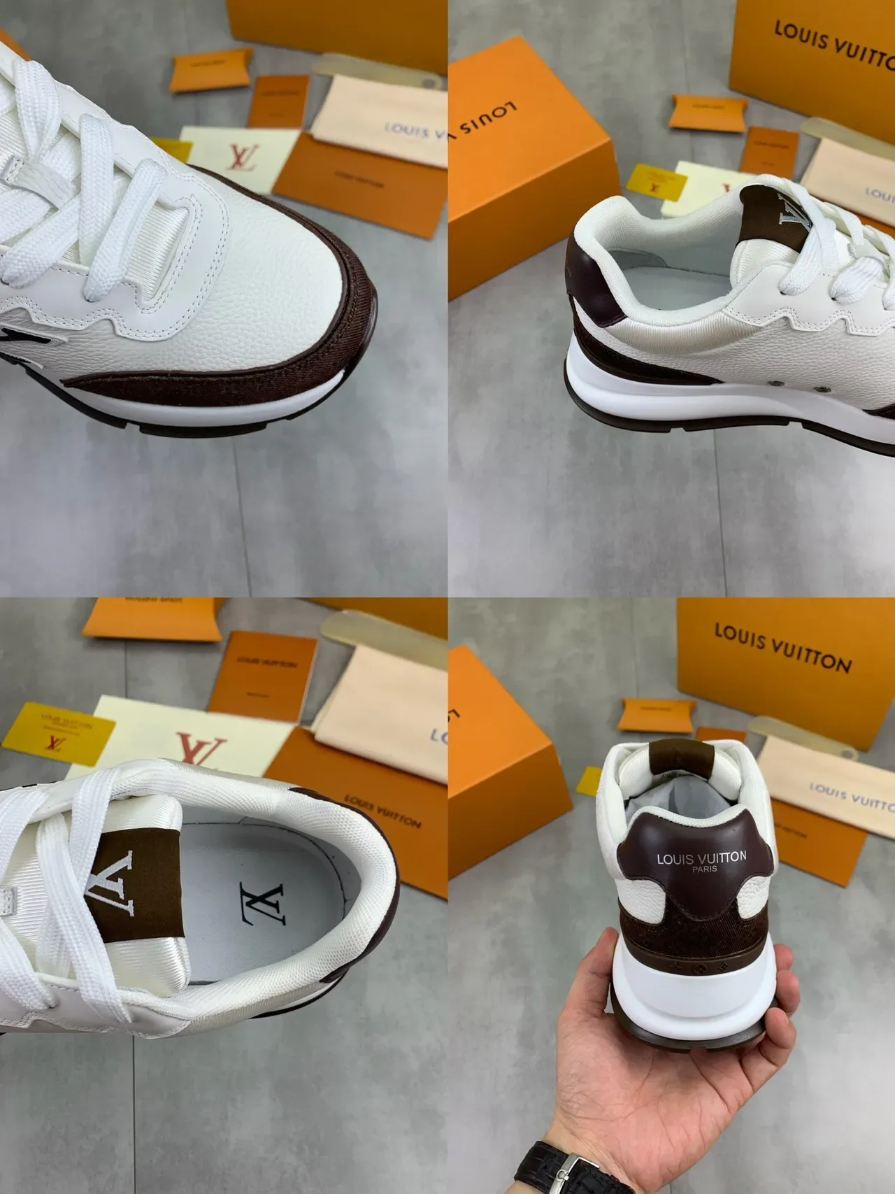 Louis Vuitton লাইফস্টাইল স্নিকার সাদা বাদামী Monogram Canvas প্যানেল চামড়া আপার 2