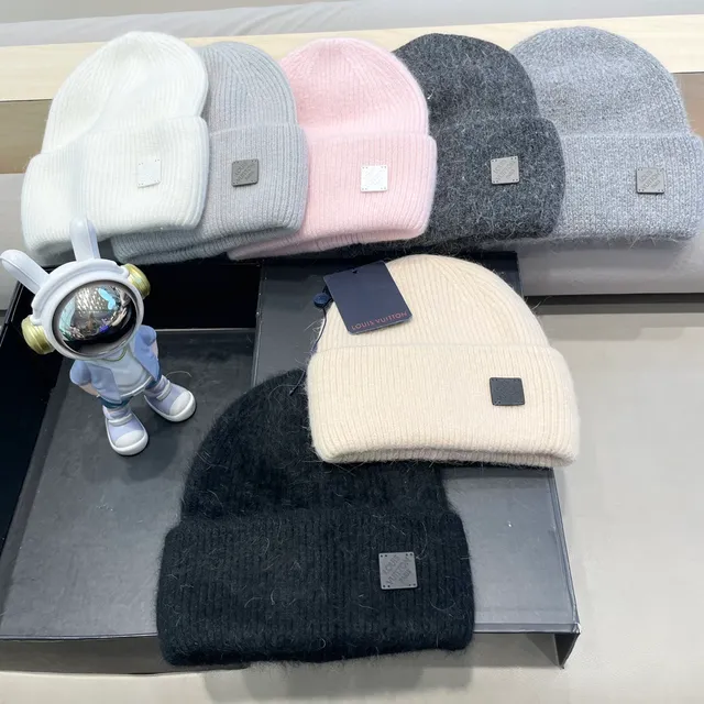 Louis Vuitton Branco Cinza Tricô Acanalado Punho Dobrado Beanie 6