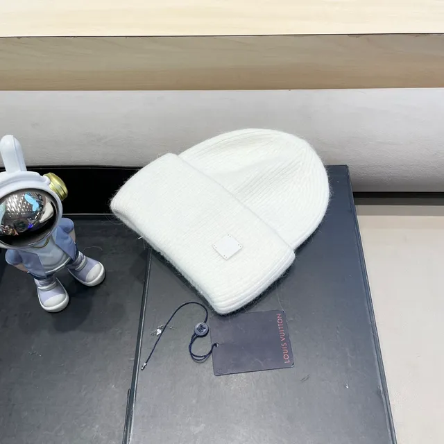 Louis Vuitton Branco Cinza Tricô Acanalado Punho Dobrado Beanie 9