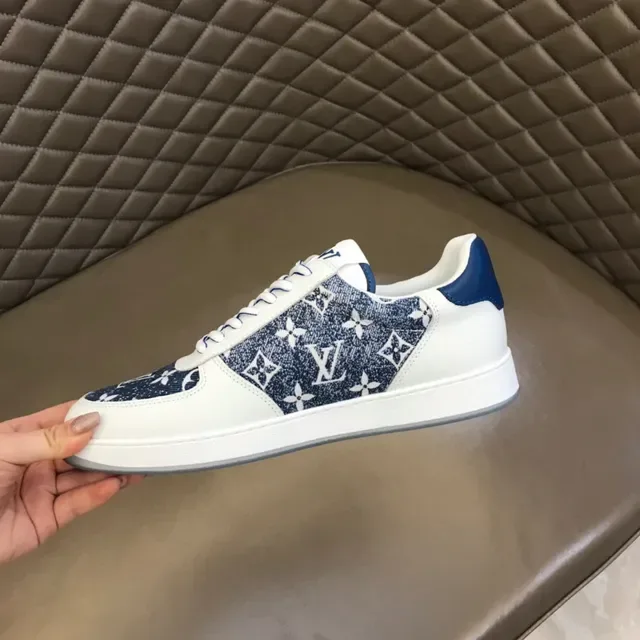 Louis Vuitton White Navy Low-Top Monogram-Printed Lifestyle Sneakers 4