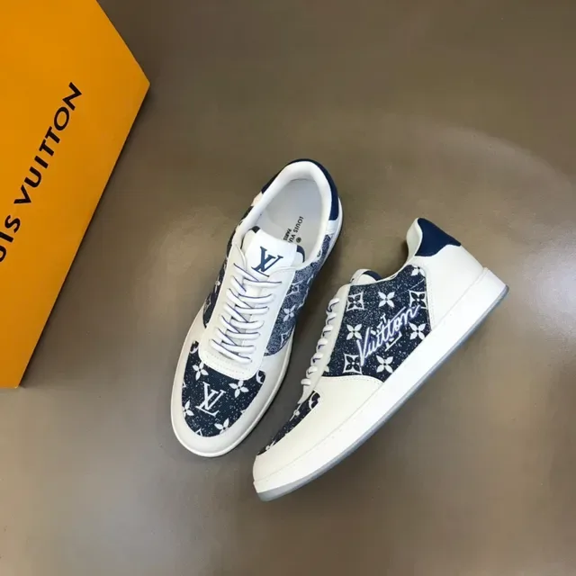 Louis Vuitton White Navy Low-Top Monogram-Printed Lifestyle Sneakers 8