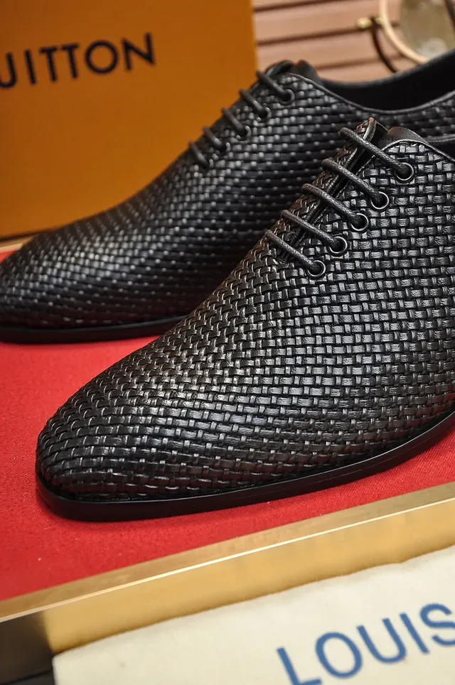 Louis Vuitton Woven Leather Black Cap-Toe Oxford Shoes 2