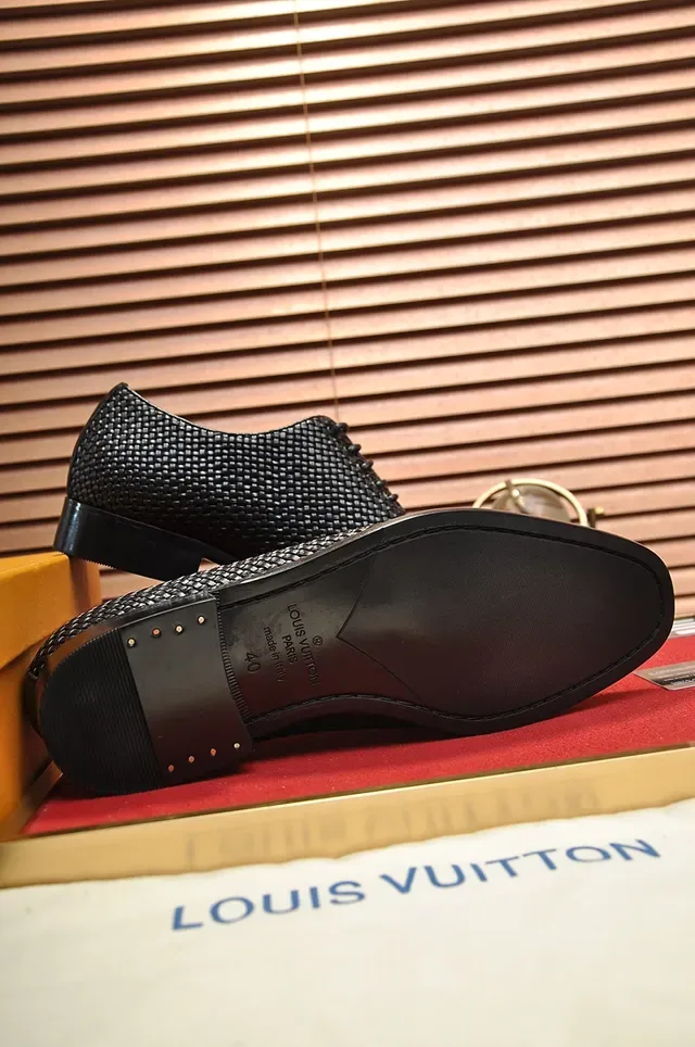 Louis Vuitton Woven Leather Black Cap-Toe Oxford Shoes 3