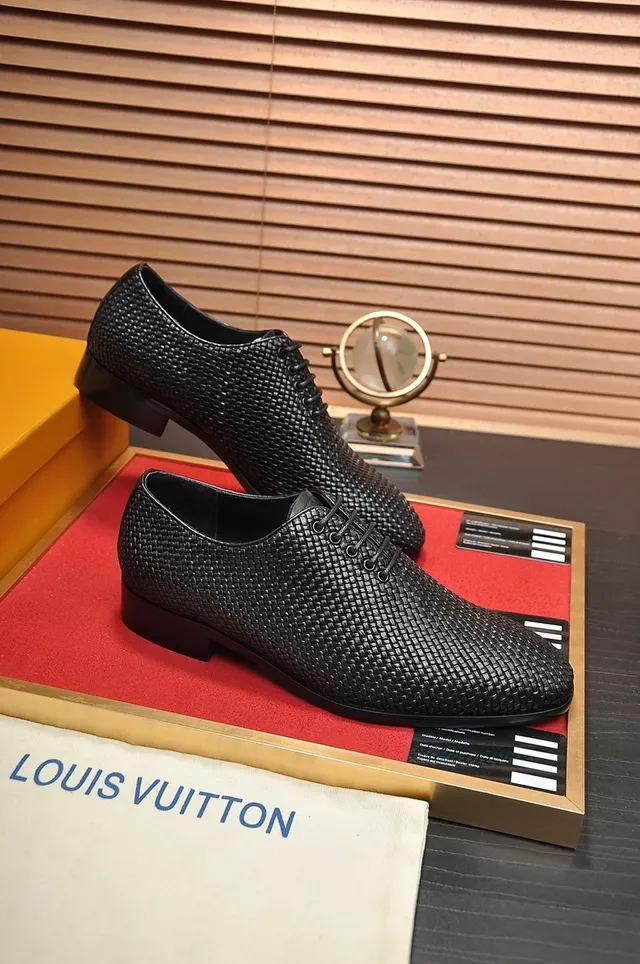 Louis Vuitton Woven Leather Black Cap-Toe Oxford Shoes 4