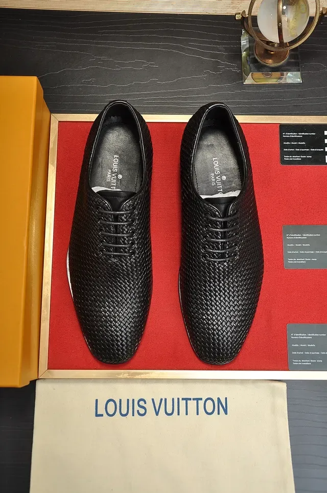 Louis Vuitton Woven Leather Black Cap-Toe Oxford Shoes 5