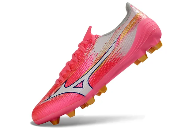 Mizuno গোলাপি সাদা গতি-উদ্দেশ্যমূলক নিট উপরের অংশ গতিশীল গ্রাফিক ওভারলে দৃঢ়-ভূমি ফুটবল জুতা 3