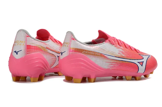 Mizuno গোলাপি সাদা গতি-উদ্দেশ্যমূলক নিট উপরের অংশ গতিশীল গ্রাফিক ওভারলে দৃঢ়-ভূমি ফুটবল জুতা 5