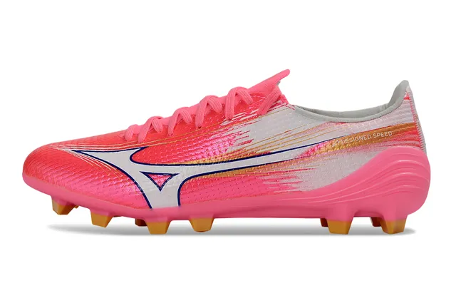 Mizuno গোলাপি সাদা গতি-উদ্দেশ্যমূলক নিট উপরের অংশ গতিশীল গ্রাফিক ওভারলে দৃঢ়-ভূমি ফুটবল জুতা 7