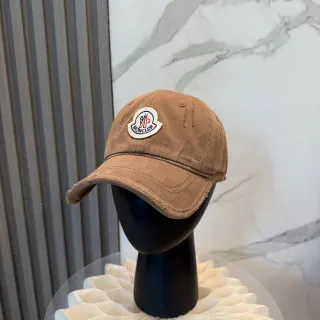 Moncler Brown Beige Distressed Cotton Twill Embroidered Logo Patch Baseball Cap