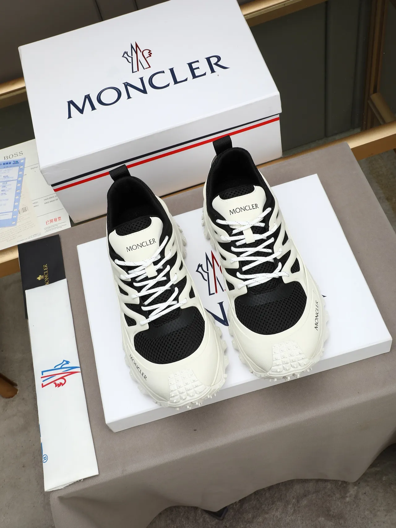 Moncler White Black Sole Mesh-and-Synthetic Upper Chunky Sneakers 2
