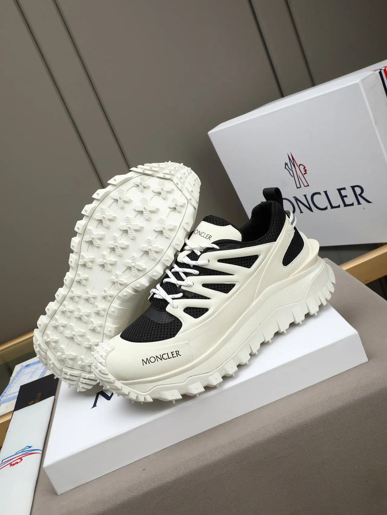 Moncler White Black Sole Mesh-and-Synthetic Upper Chunky Sneakers 4