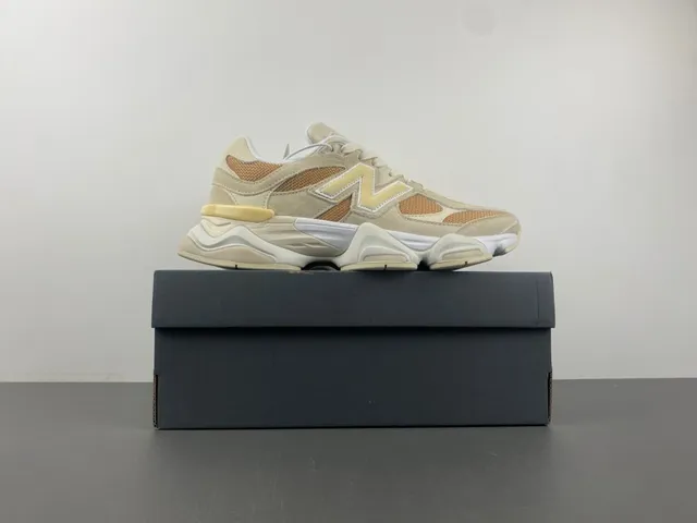 New Balance 9060 Beige Tan Malha Camurça Tênis Chunky 15