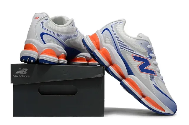 New Balance 9060 White Blue Segmented Orange Midsole Pods Mesh And Synthetic Overlay Upper Chunky Sneakers 6