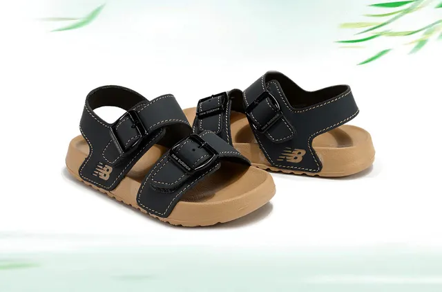 New Balance Black Beige Two-Strap Adjustable Buckle Casual Sandals 5