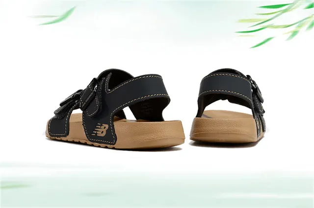New Balance Black Beige Two-Strap Adjustable Buckle Casual Sandals 6