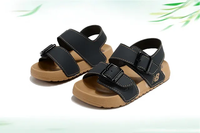 New Balance Black Beige Two-Strap Adjustable Buckle Casual Sandals 7