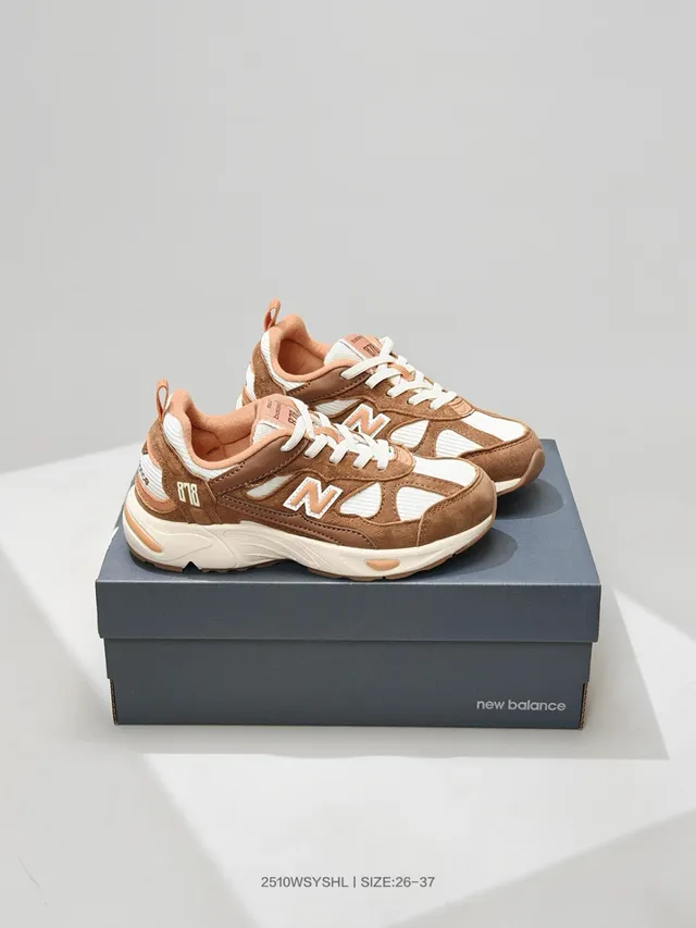 New Balance Brown Beige Midsole Multi-Panel Suede-Mesh Upper Chunky Sneakers 8