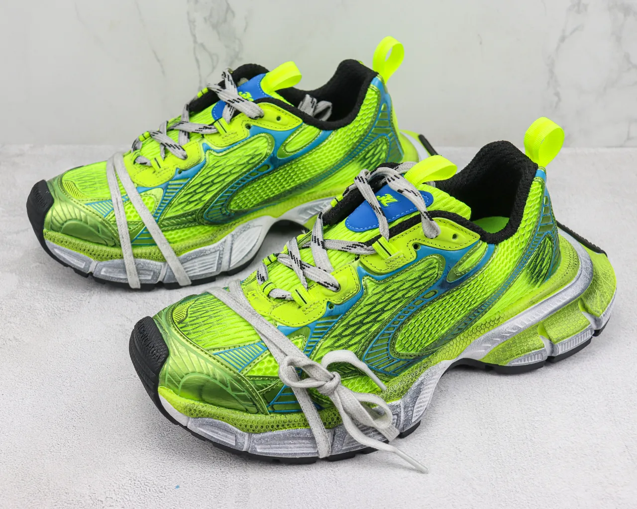New Balance Green Blue Neon Lime Mesh Upper Cyan Synthetic Overlays Chunky Sneakers 4