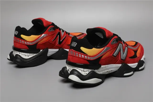 New Balance أحمر برتقالي كعب سميك متعدد الطبقات سويد وشبكة هجينة علوية أحذية نمط حياة 3