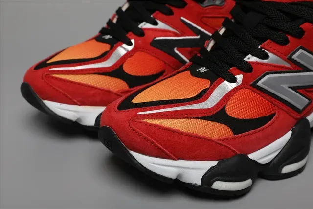 New Balance أحمر برتقالي كعب سميك متعدد الطبقات سويد وشبكة هجينة علوية أحذية نمط حياة 4
