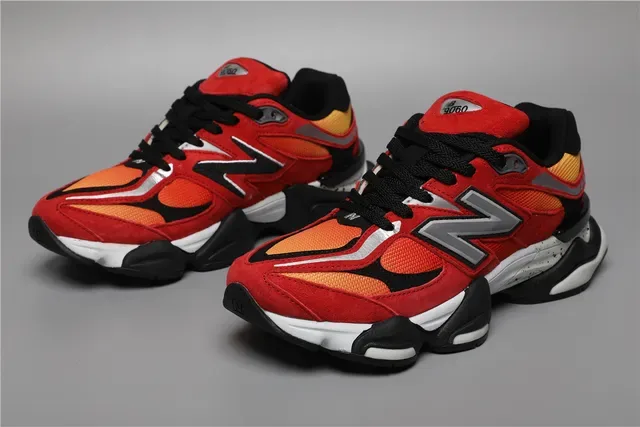 New Balance أحمر برتقالي كعب سميك متعدد الطبقات سويد وشبكة هجينة علوية أحذية نمط حياة 5