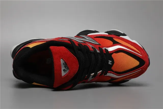 New Balance أحمر برتقالي كعب سميك متعدد الطبقات سويد وشبكة هجينة علوية أحذية نمط حياة 7