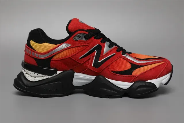 New Balance أحمر برتقالي كعب سميك متعدد الطبقات سويد وشبكة هجينة علوية أحذية نمط حياة 8