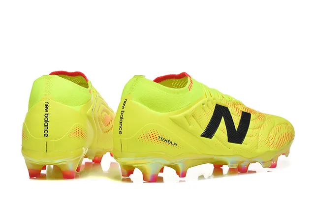 New Balance Tekela 黄色橙色 低帮针织领 不对称系带 钉地足球鞋 5