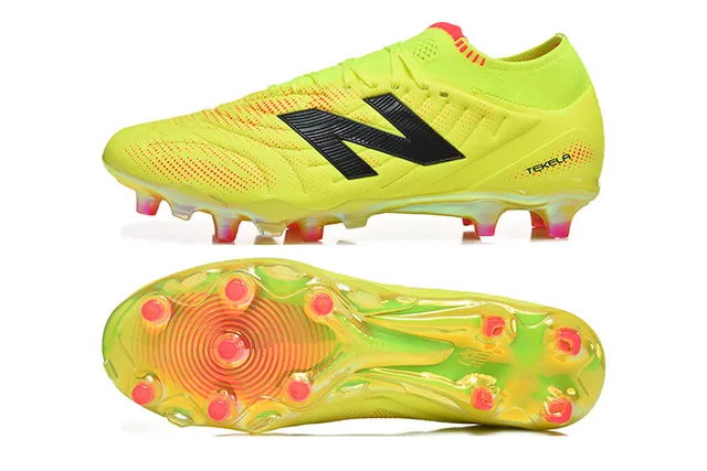 New Balance Tekela 黄色橙色 低帮针织领 不对称系带 钉地足球鞋 9
